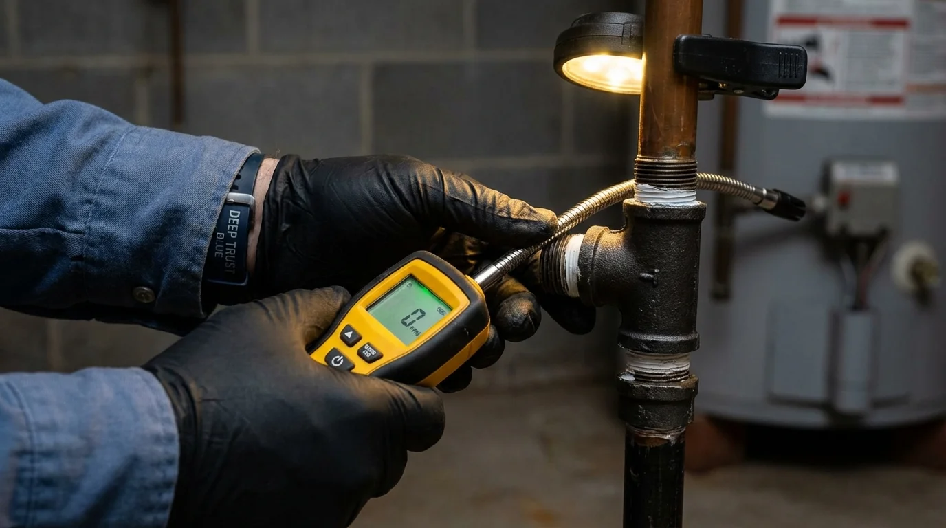 Gas leak detection with electronic sniffer by Johns Plumbing LLC in Loretto