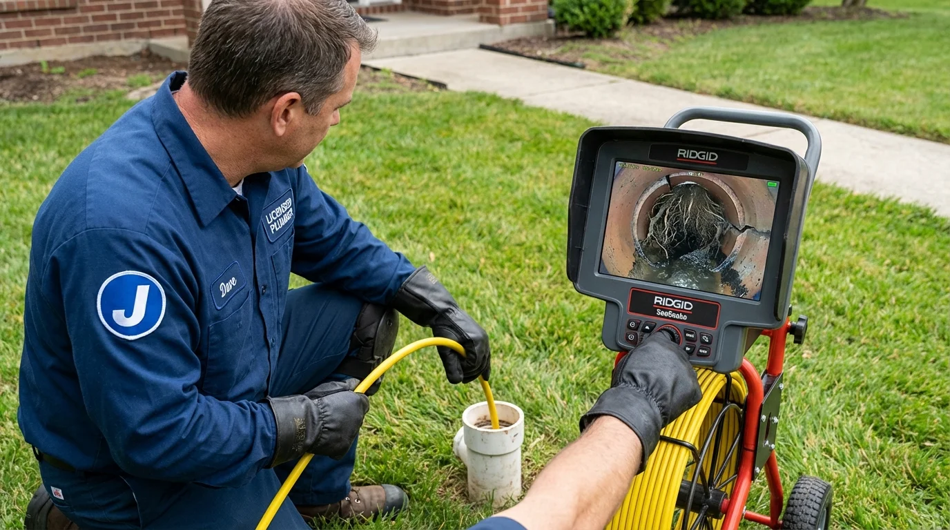 Sewer camera inspection being performed by Johns Plumbing LLC in Loretto