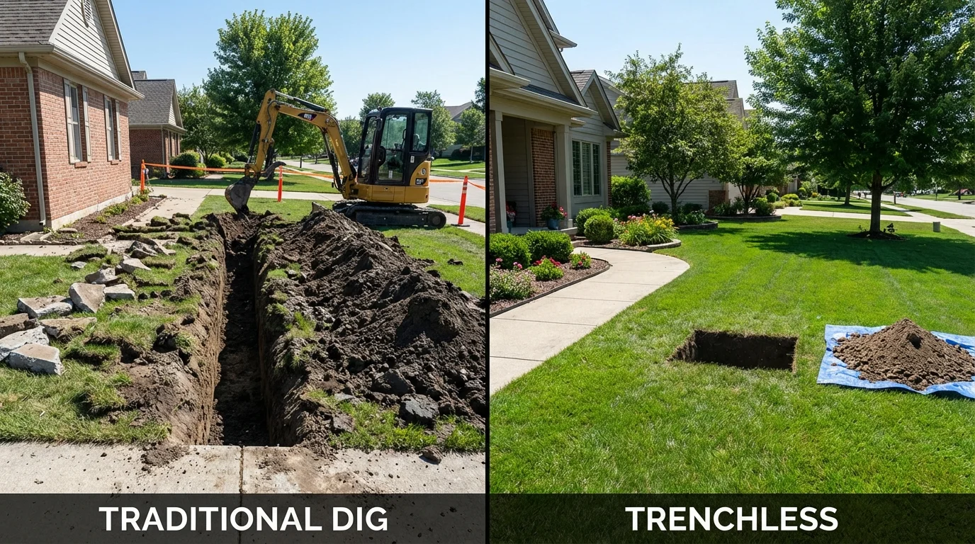 Trenchless sewer repair with minimal yard damage versus traditional excavation in Loretto, PA